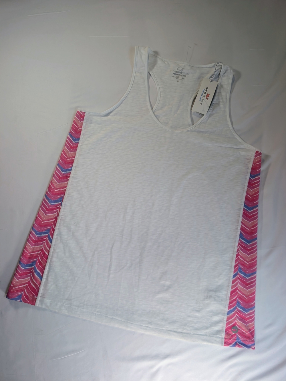 NWT Vineyard Vines Performance White Racerback Tank - Pink & Blue Side Panels